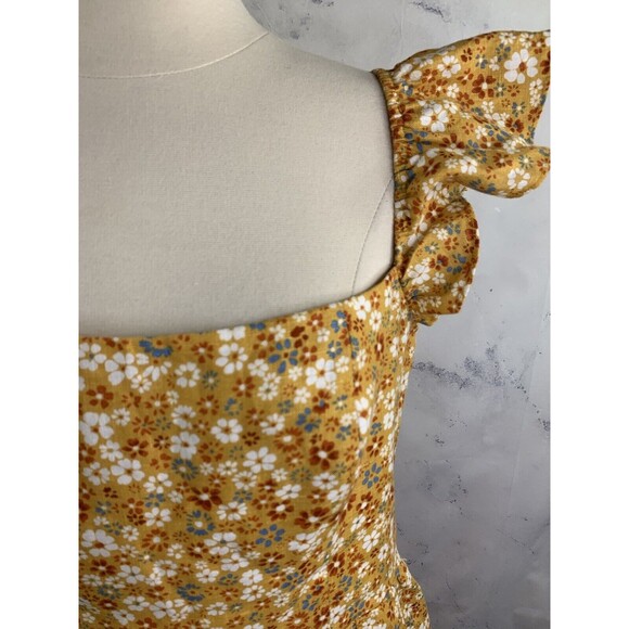 Reformation lucila Dress SZ 12 midi 100% Linen Cottagecore yellow smocked floral - Picture 10 of 16